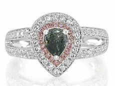 WIDE 1.15CT MULTI COLOR DIAMOND 18K WHITE & ROSE GOLD PEAR SHAPE ENGAGEMENT RING