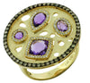 LARGE 2.18CT WHITE & MOCHA DIAMOND & AAA AMETHYST 14KT YELLOW GOLD CIRCULAR RING