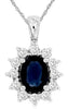 2.03CT DIAMOND & AAA SAPPHIRE 14KT WHITE GOLD OVAL & ROUND FLOWER LOVE PENDANT