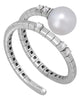 .07CT DIAMOND & AAA SOUTH SEA PEARL 18K WHITE GOLD CRISS CROSS FLEXIBLE FUN RING