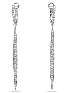 ESTATE 1.21CT DIAMOND 18KT WHITE GOLD ELONGATED BAR LEVERBACK HANGING EARRINGS