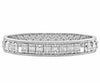 WIDE 3.10CT DIAMOND 18KT WHITE GOLD ROUND & BAGUETTE SQUARE OVAL BANGLE BRACELET