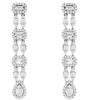 1.12CT DIAMOND 14KT WHITE GOLD 3D ROUND & BAGUETTE CHANDELIER HANGING EARRINGS