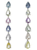 37.91CT AAA MULTI COLOR SAPPHIRE 18K WHITE GOLD 3D PEAR SHAPE ELONGATED EARRINGS