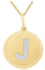 .04CT DIAMOND 14K 2 TONE GOLD J INITIAL ROUND MATTE & SHINY FUN FLOATING PENDANT