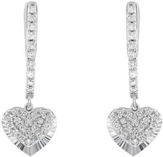 ESTATE .34CT DIAMOND 14KT WHITE GOLD 3D CLUSTER HEART HANGING EARRINGS
