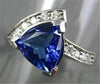 ESTATE WIDE 1.68CT DIAMOND & AAA TANZANITE 14K WHITE GOLD 3D TRILLION RING #2454
