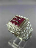 ESTATE LARGE 4.65CT DIAMOND & AAA RUBY 18KT WHITE GOLD 3D SQUARE INVISIBLE RING