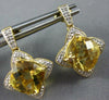 4.19CT DIAMOND & AAA CITRINE 14K YELLOW GOLD CUSHION CUT FLOWER HANGING EARRINGS