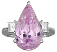 EXTRA LARGE 10.28CT DIAMOND & AAA KUNZITE 18K WHITE GOLD 3D 3 STONE CLASSIC RING