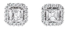 1.11CT DIAMOND 14KT WHITE GOLD 3D ROUND & ASSCHER CUT SQUARE HALO STUD EARRINGS