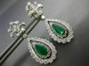 LARGE 3.70CT DIAMOND & AAA EMERALD 14KT WHITE GOLD 3D TEAR DROP HANGING EARRINGS