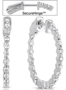 1.14CT DIAMOND 14KT WHITE GOLD 3D INSIDE OUT SHARED PRONG HOOP HANGING EARRINGS