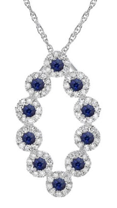 .82CT DIAMOND & AAA SAPPHIRE 14KT WHITE GOLD 3D OPEN MARQUISE SHAPE FUN PENDANT