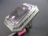 ESTATE MASSIVE 33.3CT DIAMOND & AAA KUNZITE 18K WHITE GOLD EMERALD CUT HALO RING