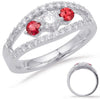 ESTATE WIDE .87CT DIAMOND & AAA RUBY 14KT WHITE GOLD 3D 3 STONE ANNIVERSARY RING