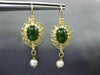 ANTIQUE JADE & SOUTH SEA PEARL 14K YELLOW GOLD 3D FILIGREE OVAL HANGING EARRINGS