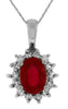1.15CT DIAMOND & AAA RUBY 14K WHITE GOLD 3D OVAL & ROUND FLOWER FLOATING PENDANT