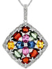 3.70CT DIAMOND & AAA MULTI COLOR SAPPHIRE 14KT WHITE GOLD SQUARE CLUSTER PENDANT