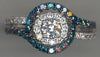 1.15CT WHITE & BLUE DIAMOND 14KT WHITE GOLD 3D ROUND DOUBLE HALO ENGAGEMENT RING