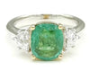 2.85CT DIAMOND & AAA EMERALD 18KT TWO TONE GOLD CUSHION 3 STONE ENGAGEMENT RING