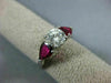 ESTATE 1.90CT DIAMOND & AAA RUBY PLATINUM PEAR SHAPE THREE STONE ENGAGEMENT RING