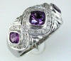 1.51CT DIAMOND & AAA AMETHYST 14KT WHITE GOLD CUSHION & ROUND 3 STONE FUN RING