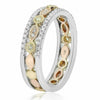.40CT WHITE, PINK & FANCY YELLOW DIAMOND 14KT TRI COLOR GOLD 3D ANNIVERSARY RING
