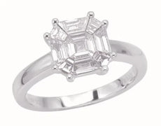 1.02CT DIAMOND 18K WHITE GOLD CUSHION INVISIBLE OCTAGON ASSCHER ENGAGEMENT RING