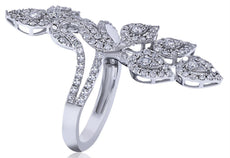 ESTATE EXTRA LARGE 2.24CT DIAMOND 14K WHITE GOLD MULTI LEAF CRISS CROSS FUN RING