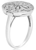 ESTATE .15CT DIAMOND 14KT WHITE GOLD 3D ROUND FLOWER FILIGREE OVAL FUN RING
