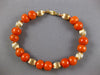 ESTATE LONG AAA CORAL 14KT YELLOW GOLD 3D MULTI BEAD LUCKY LOVE BRACELET #26991