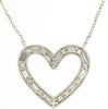 ESTATE .24CT DIAMOND 14KT WHITE GOLD ROUND & BAGUETTE OPEN HEART LOVE NECKLACE