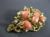 ANTIQUE LARGE OLD MINE DIAMOND & AAA CORAL 14KT YELLOW GOLD BROOCH / PIN #20239