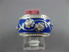 WIDE 1.23CT DIAMOND & BLUE ENAMEL 18KT WHITE GOLD MULTI FLOWER ETERNITY FUN RING