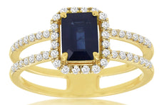 1.4CT DIAMOND & AAA SAPPHIRE 14K YELLOW GOLD 3D BAGUETTE & ROUND ENGAGEMENT RING