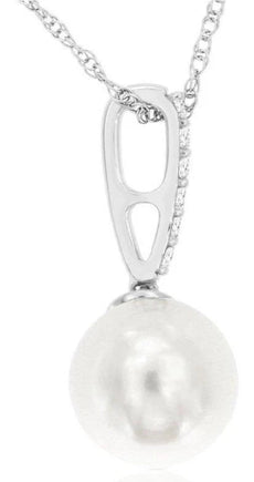 .10CT DIAMOND & AAA SOUTH SEA PEARL 14K WHITE GOLD 3D SOLITAIRE FLOATING PENDANT