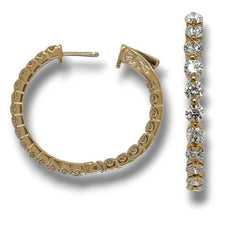 1.18CT DIAMOND 14KT YELLOW GOLD ROUND SHARED PRONG LUCIDA HOOP HANGING EARRINGS