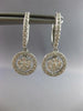ESTATE .98CT DIAMOND 14KT WHITE GOLD 3D CLASSIC FLOWER HALO FUN HANGING EARRINGS