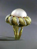 ANTIQUE MASSIVE .35CT DIAMOND 18K TWO TONE GOLD AAA MABE PEARL FLOWER RING 25403