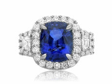 ESTATE GIA CERTIFIED 6CT DIAMOND & AAA SAPPHIRE PLATINUM 3D HALO ENGAGEMENT RING