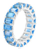 7.86CT AAA BLUE TOPAZ 14KT WHITE GOLD EMERALD CUT SHARED PRONG ETERNITY FUN RING