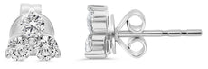 .50CT DIAMOND 14K WHITE GOLD 3D ROUND 3 STONE SHARED PRONG FLORAL STUD EARRINGS