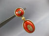 ANTIQUE EXTRA LARGE 1.20CT DIAMOND & AAA CORAL 18KT YELLOW GOLD EARRINGS #27217