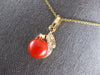 .15CT DIAMOND & AAA CORAL 18KT YELLOW GOLD 3D TEAR DROP FLOATING PENDANT #27182