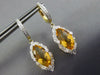 4.52CT DIAMOND & CITRINE 14K 2 TONE GOLD ROUND & MARQUISE LEAF HANGING EARRINGS