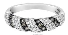 .63CT WHITE & CHOCOLATE FANCY DIAMOND 14KT WHITE GOLD MULTI ROW DIAGONAL RING