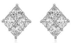 2.67CT DIAMOND 18KT WHITE GOLD CUSHION CUT INVISIBLE SQUARE GEOMETRICAL EARRINGS