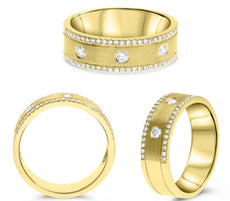 .27CT DIAMOND 14KT YELLOW GOLD 3D 3 STONE ETOILE MATTE & SHINY ANNIVERSARY RING