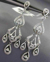 LONG .83CT DIAMOND 18K WHITE GOLD 3D OPEN FILIGREE TEAR DROP CHANDELIER EARRINGS